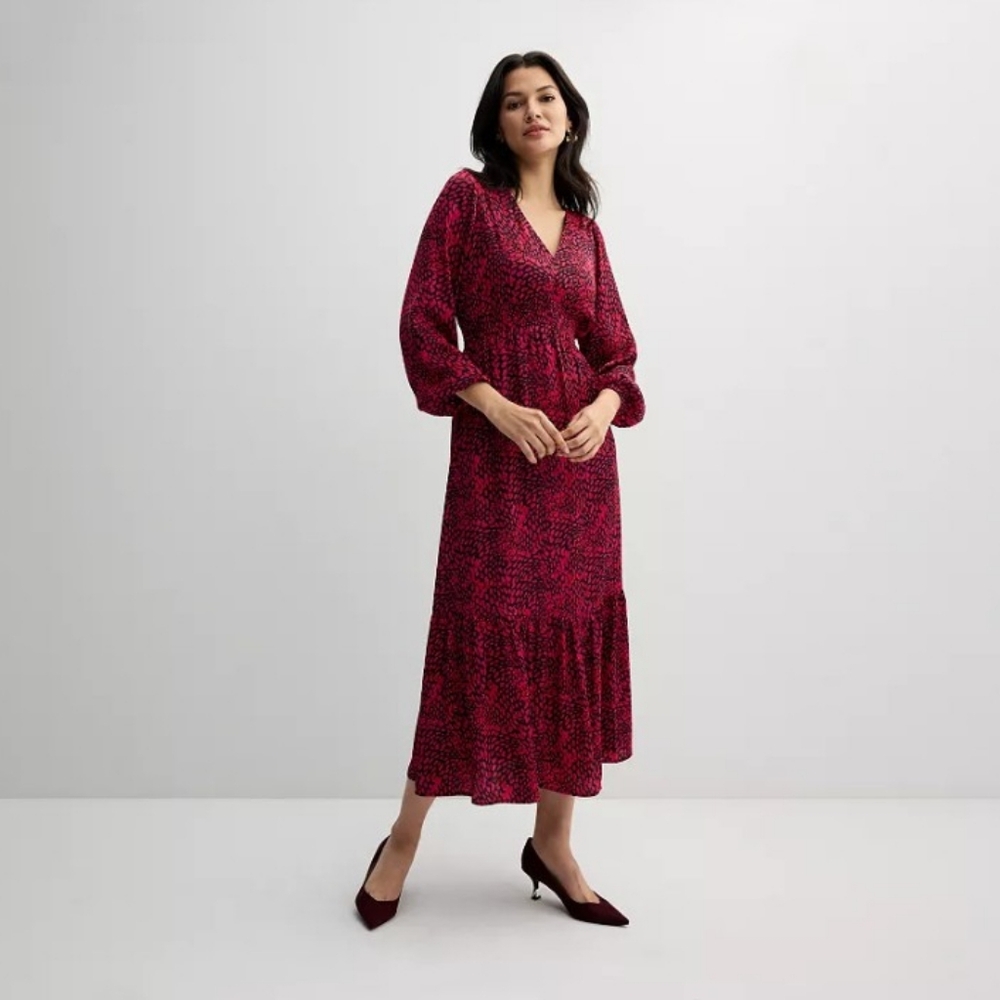 NINE WEST Women's red/pink dot, colorful Maxi Dress XL